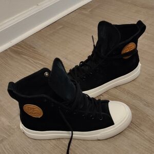 Black High-Top Suede P.F Flyers  with White Toe Cap